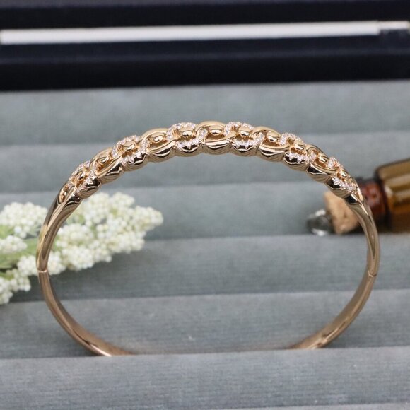 Rose Gold Designer Bangle with Linked Circle Accents, XPBL0495 - Picture 1 of 11